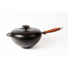 Кастрюля WOK с деревянной ручкой с крышкой в матовом покрытии
